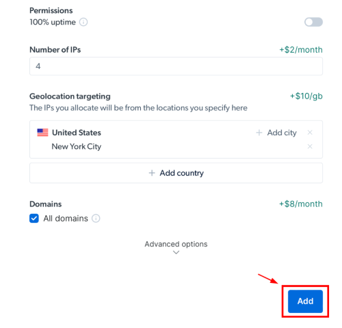 Settings menu with IP and geolocation options.