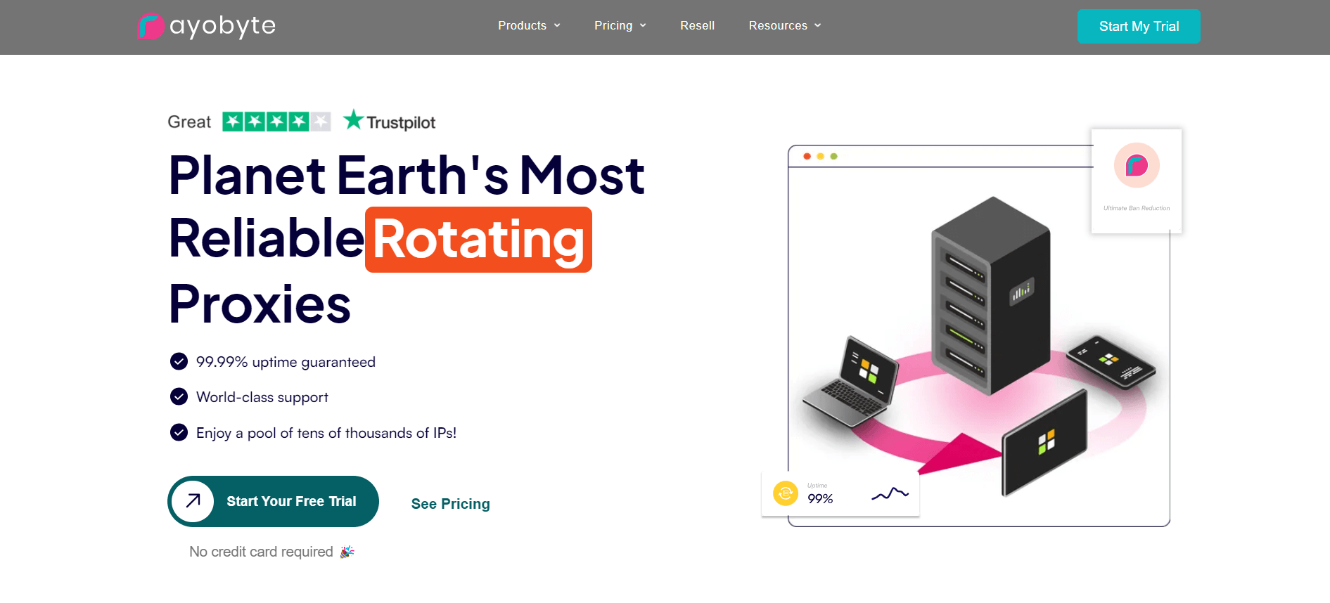 Rayobyte's rotating proxies page